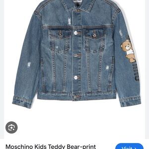 Moschino Kids Denim Jacket with Teddy Bear Sleeve Patch authentic